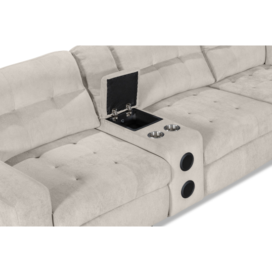 Affori 6S Corner with 3 Electric Slide-out Chaise & RHF Stoage Chaise with Entertainment Console in Palmanova Bone