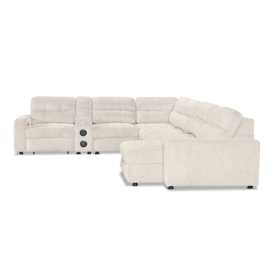 Affori 6S Corner with 3 Electric Slide-out Chaise & RHF Stoage Chaise with Entertainment Console in Palmanova Bone