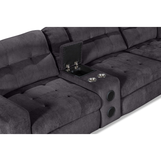 Affori 6S Corner with 3 Electric Slide-out Chaise & RHF Stoage Chaise with Entertainment Console in Palmanova Dark Grey