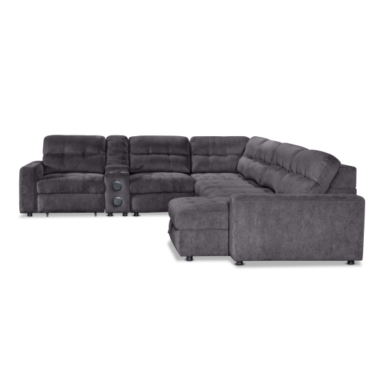 Affori 6S Corner with 3 Electric Slide-out Chaise & RHF Stoage Chaise with Entertainment Console in Palmanova Dark Grey