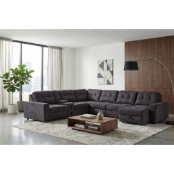 Affori 6S Corner with 3 Electric Slide-out Chaise & RHF Stoage Chaise with Entertainment Console in Palmanova Dark Grey