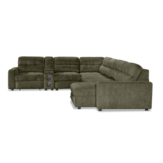 Affori 6S Corner with 3 Electric Slide-out Chaise & RHF Stoage Chaise with Entertainment Console in Palmanova Forest