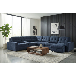 Affori 6S Corner with 3 Electric Slide-out Chaise & RHF Stoage Chaise with Entertainment Console in Palmanova Lagoon