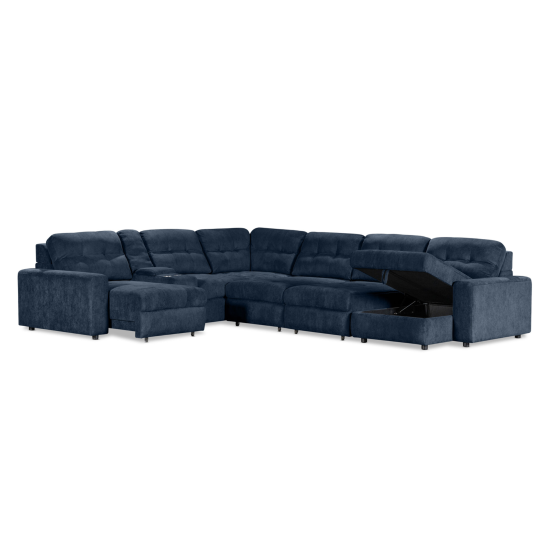 Affori 6S Corner with 3 Electric Slide-out Chaise & RHF Stoage Chaise with Entertainment Console in Palmanova Lagoon