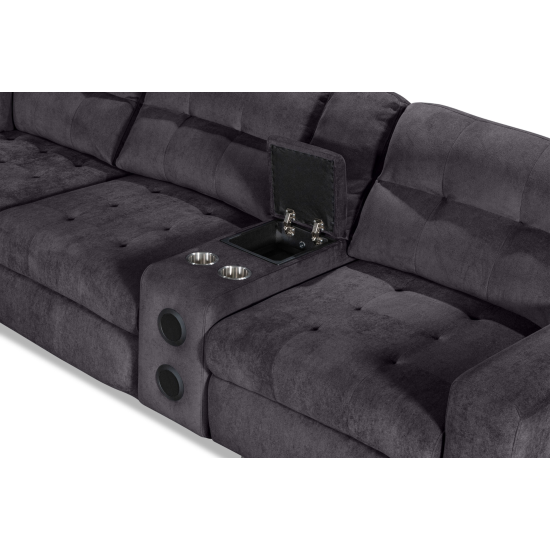 Affori 6S Corner with 3 Electric Slide-out Chaise & LHF Stoage Chaise with Entertainment Console in Palmanova Dark Grey