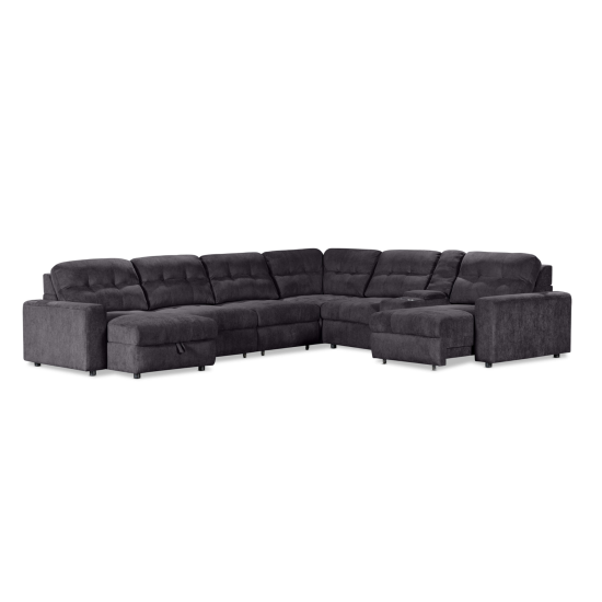 Affori 6S Corner with 3 Electric Slide-out Chaise & LHF Stoage Chaise with Entertainment Console in Palmanova Dark Grey