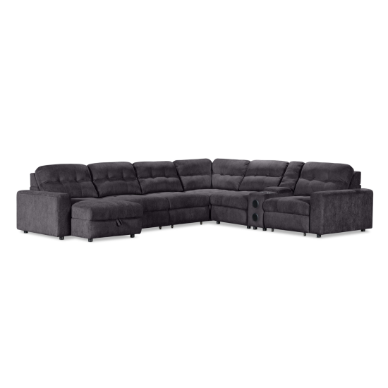 Affori 6S Corner with 3 Electric Slide-out Chaise & LHF Stoage Chaise with Entertainment Console in Palmanova Dark Grey