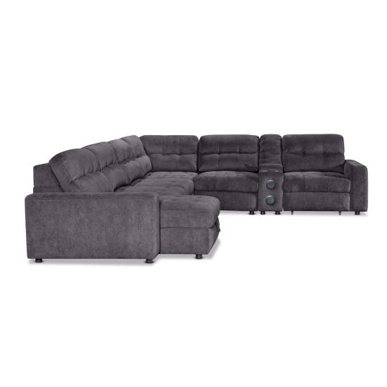 Affori 6S Corner with 3 Electric Slide-out Chaise & LHF Stoage Chaise with Entertainment Console in Palmanova Dark Grey