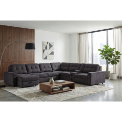 Affori 6S Corner with 3 Electric Slide-out Chaise & LHF Stoage Chaise with Entertainment Console in Palmanova Dark Grey