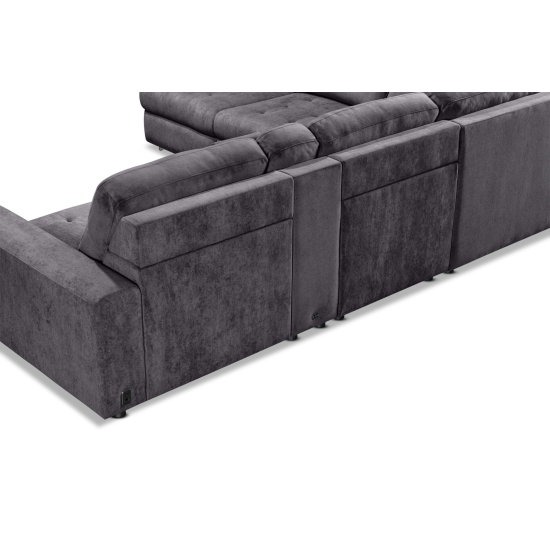 Affori 6S Corner with 3 Electric Slide-out Chaise & LHF Stoage Chaise with Entertainment Console in Palmanova Dark Grey