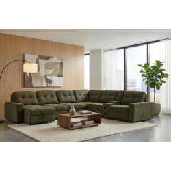 Affori 6S Corner with 3 Electric Slide-out Chaise & LHF Stoage Chaise with Entertainment Console in Palmanova Forest