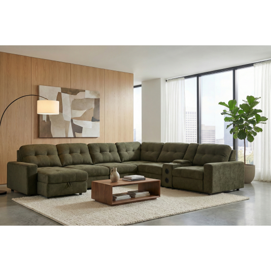 Affori 6S Corner with 3 Electric Slide-out Chaise & LHF Stoage Chaise with Entertainment Console in Palmanova Forest