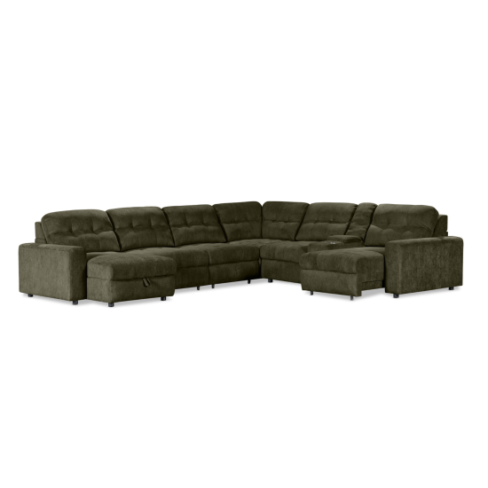 Affori 6S Corner with 3 Electric Slide-out Chaise & LHF Stoage Chaise with Entertainment Console in Palmanova Forest