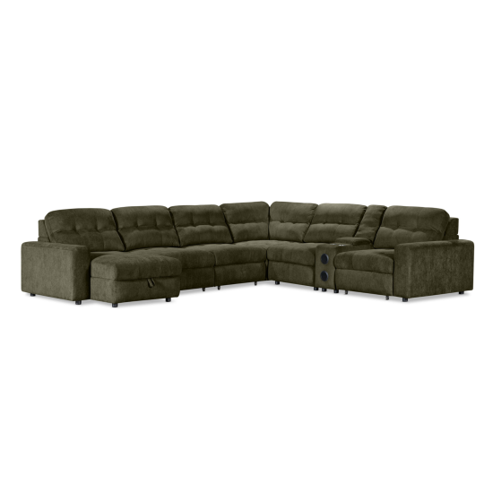 Affori 6S Corner with 3 Electric Slide-out Chaise & LHF Stoage Chaise with Entertainment Console in Palmanova Forest