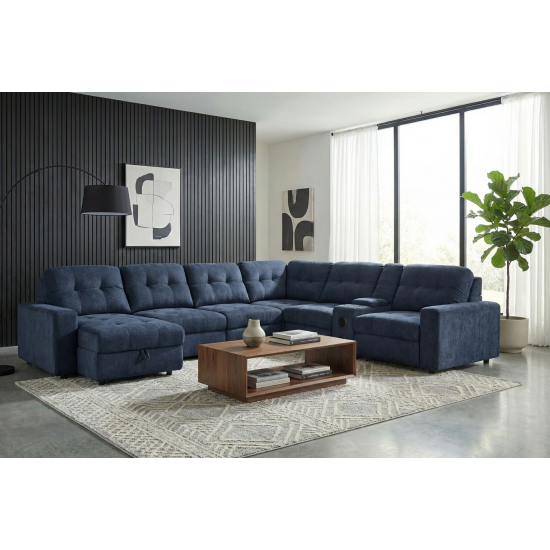 Affori 6S Corner with 3 Electric Slide-out Chaise & LHF Stoage Chaise with Entertainment Console in Palmanova Lagoon