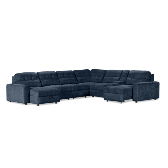 Affori 6S Corner with 3 Electric Slide-out Chaise & LHF Stoage Chaise with Entertainment Console in Palmanova Lagoon