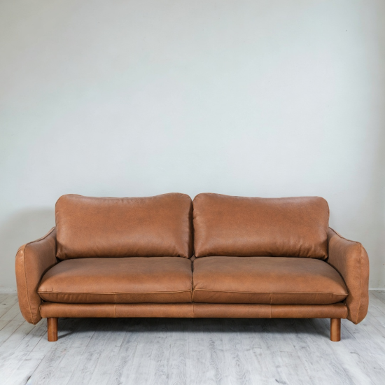 Benjamin Sofa in Sterling Dark Tan Semi-Aniline Leather