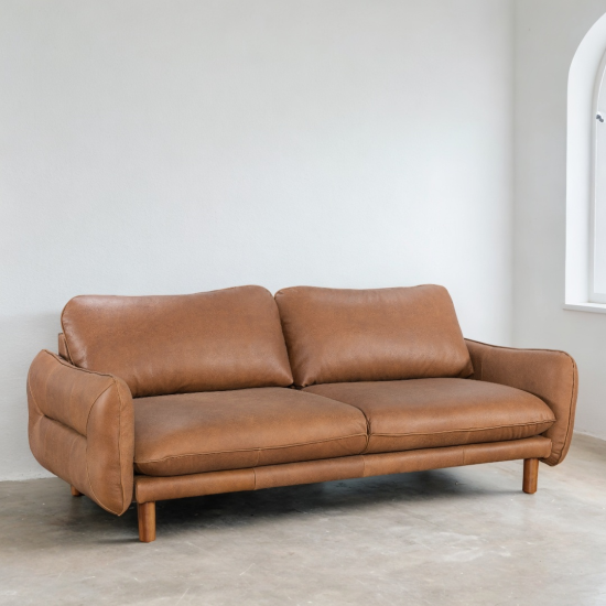 Benjamin Sofa in Sterling Dark Tan Semi-Aniline Leather