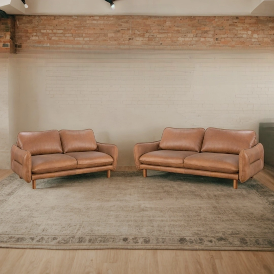 Benjamin Loveseat in Sterling Dark Tan Semi-Aniline Leather