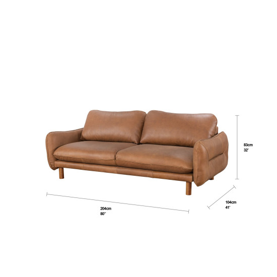 Benjamin Sofa in Sterling Dark Tan Semi-Aniline Leather