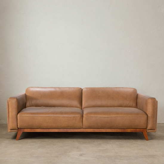 Corona Sofa in Sterling Dark Tan Semi-Aniline Leather