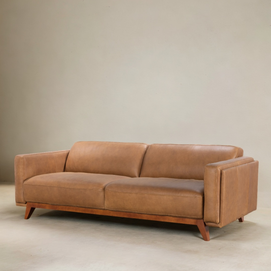 Corona Sofa in Sterling Dark Tan Semi-Aniline Leather