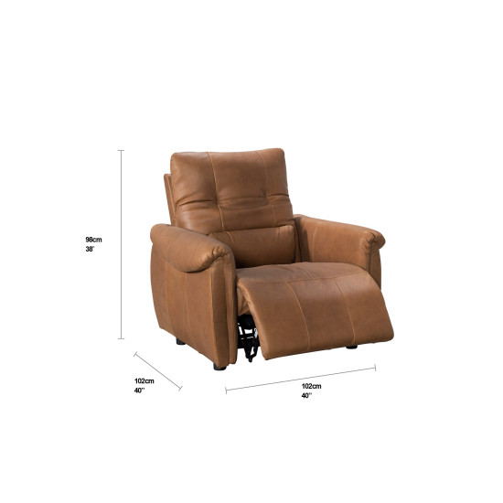 Dellarovere Power Recliner with Adjustable Headrest in Sterling Dark Tan Semi-Aniline Leather