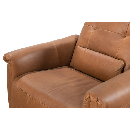 Dellarovere Power Recliner with Adjustable Headrest in Sterling Dark Tan Semi-Aniline Leather