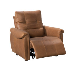 Dellarovere Power Recliner with Adjustable Headrest in Sterling Dark Tan Semi-Aniline Leather