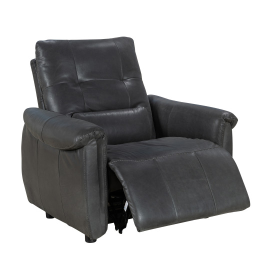 Dellarovere Power Recliner with Adjustable Headrest in Sterling Liquorice Aniline Leather