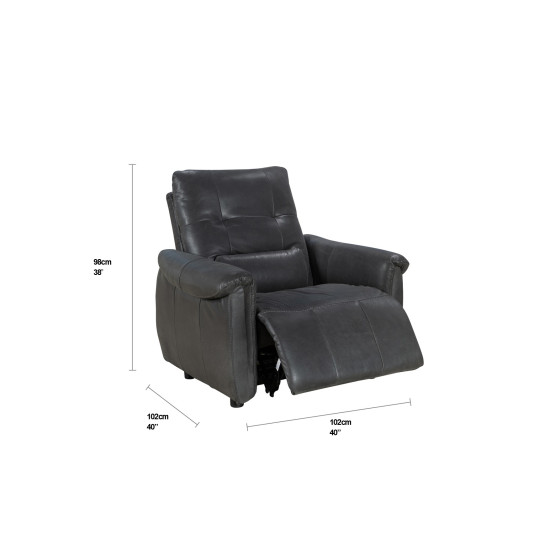 Dellarovere Power Recliner with Adjustable Headrest in Sterling Liquorice Aniline Leather