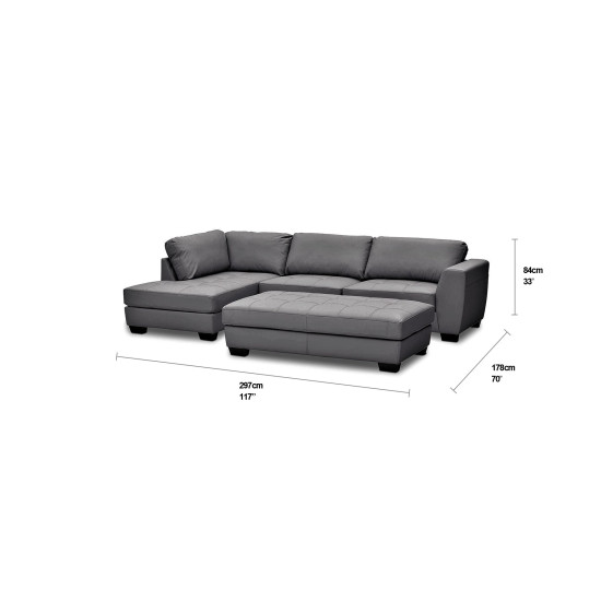 Mercury Left Facing Sectional and Ottoman in Olivia "Leather-Look" Elephant