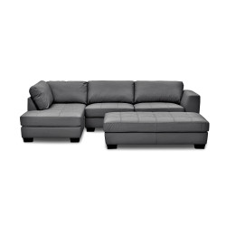 Mercury Left Facing Sectional and Ottoman in Olivia "Leather-Look" Elephant