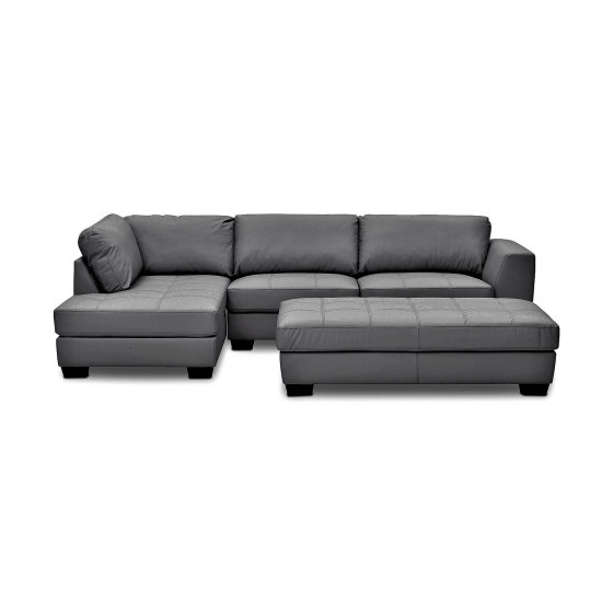 Mercury Left Facing Sectional and Ottoman in Olivia "Leather-Look" Elephant