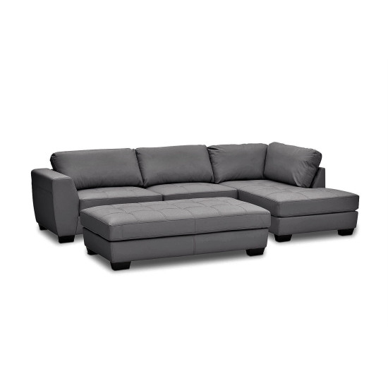 Mercury Right Facing Sectional and Ottoman in Olivia "Leather-Look" Elephant