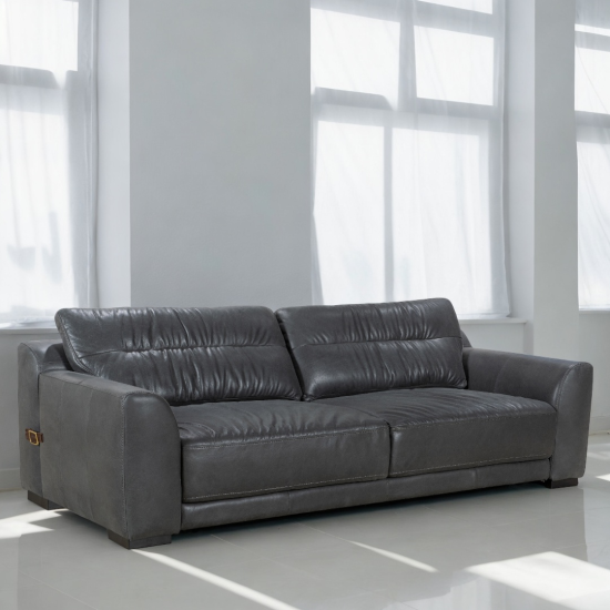 Orsini Sofa in Sterling Liquorice Semi-Aniline Leather