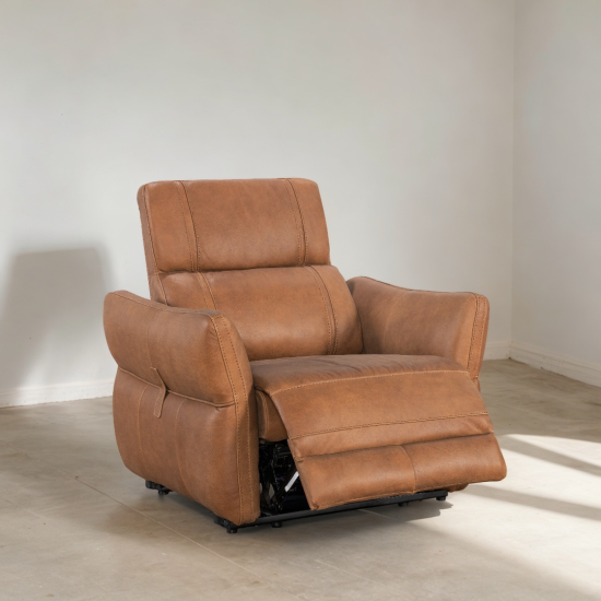 Pisa Power Recliner in Sterling Dark Tan Semi-Aniline Leather