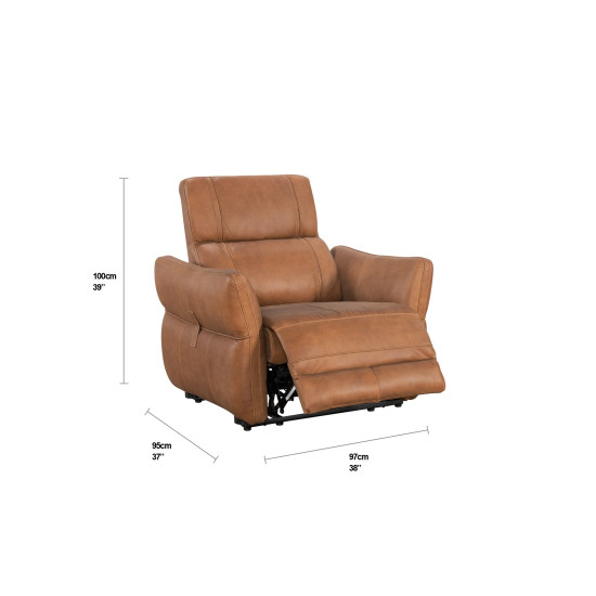 Pisa Power Recliner in Sterling Dark Tan Semi-Aniline Leather