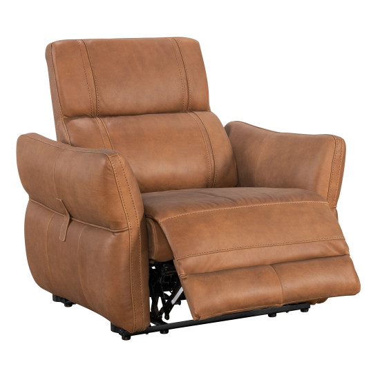 Pisa Power Recliner in Sterling Dark Tan Semi-Aniline Leather