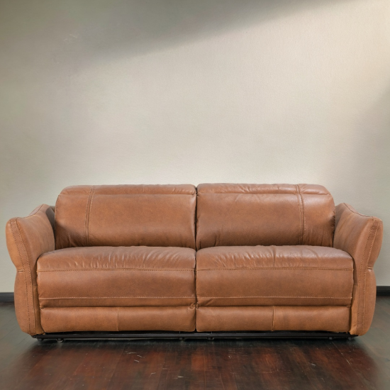 Pisa Power Motion Sofa with Power Headrests in Sterling Dark Tan Semi-Aniline Leather