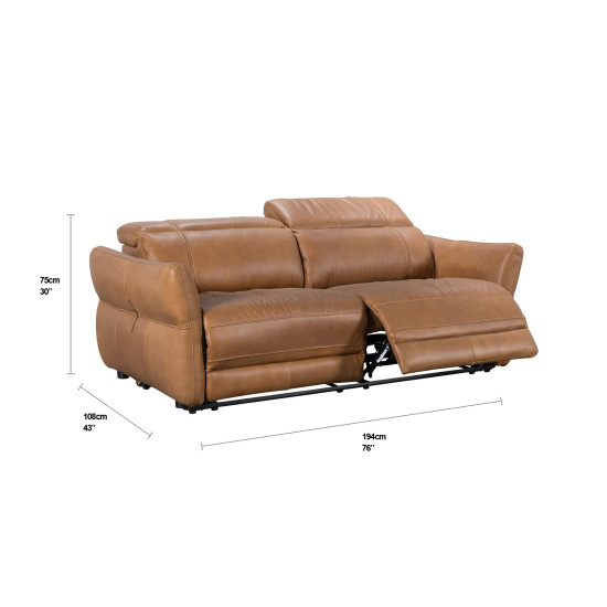 Pisa Power Motion Sofa with Power Headrests in Sterling Dark Tan Semi-Aniline Leather