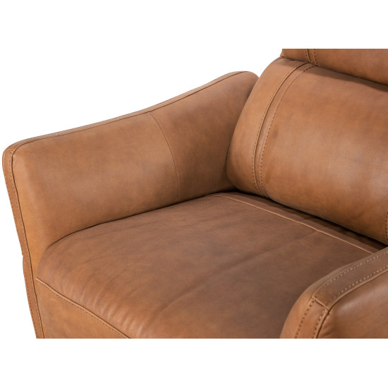 Pisa Power Motion Sofa with Power Headrests in Sterling Dark Tan Semi-Aniline Leather