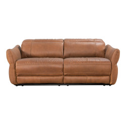 Pisa Power Motion Sofa with Power Headrests in Sterling Dark Tan Semi-Aniline Leather