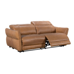 Pisa Power Motion Sofa with Power Headrests in Sterling Dark Tan Semi-Aniline Leather