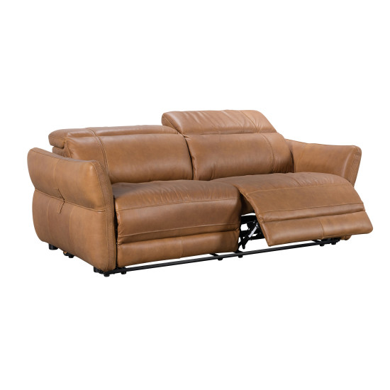 Pisa Power Motion Sofa with Power Headrests in Sterling Dark Tan Semi-Aniline Leather