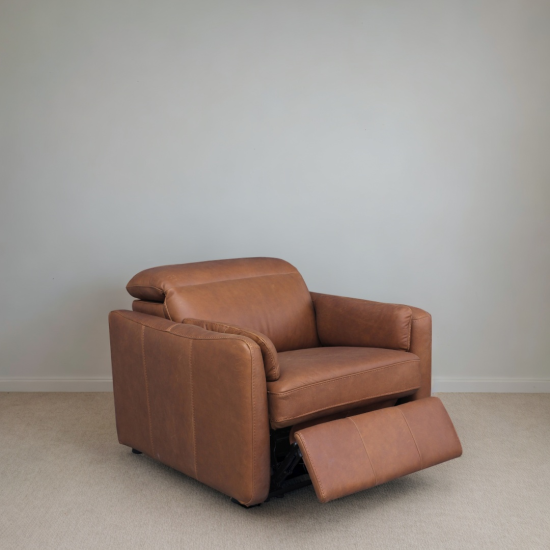 Spada Power Motion Recliner with Power Headrests in Sterling Dark Tan Semi-Aniline Leather