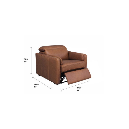 Spada Power Motion Recliner with Power Headrests in Sterling Dark Tan Semi-Aniline Leather